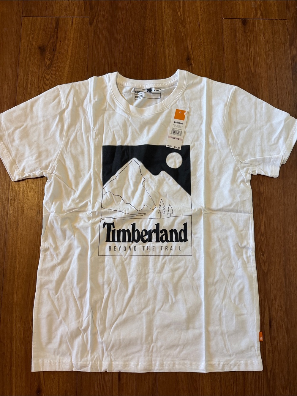 Timberland White Short-Sleeve Graphic Tee with Black Mountain Logo